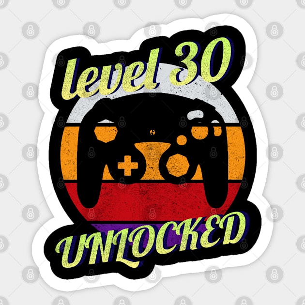 Level 30 Unlocked 30th Birthday funny Gift idea for Gamers Sticker by Smartdoc